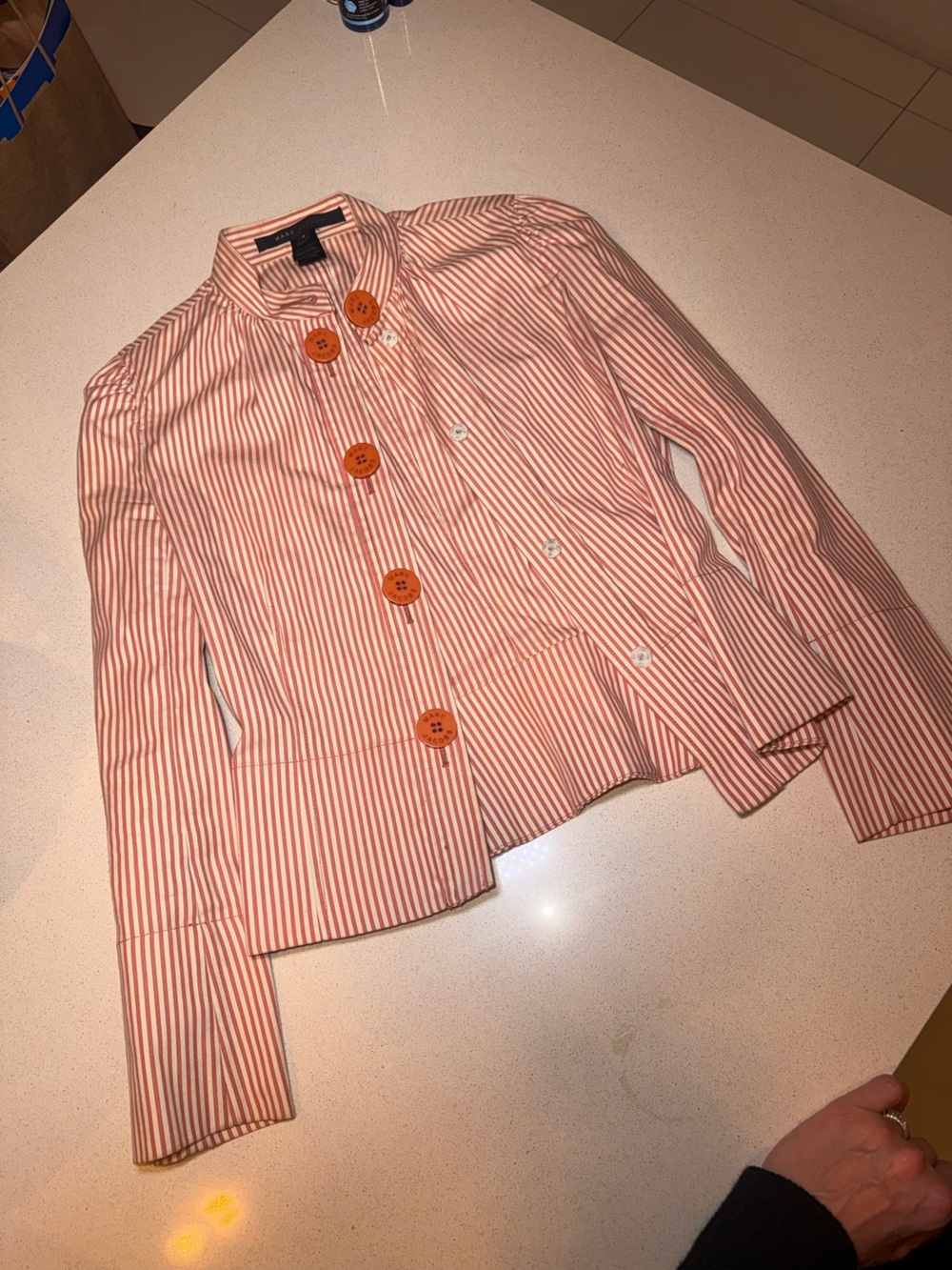 Marc Jacobs Pink and White Striped Blazer with Orange Buttons